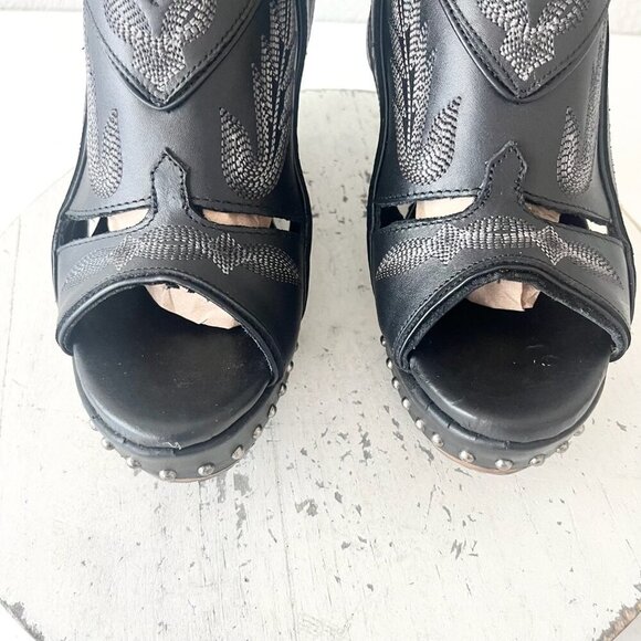 Lane Boots LEXINGTON Womens Black Wedges 8.5 Western Sandals Cowgirl Wooden Heel - Picture 6 of 11